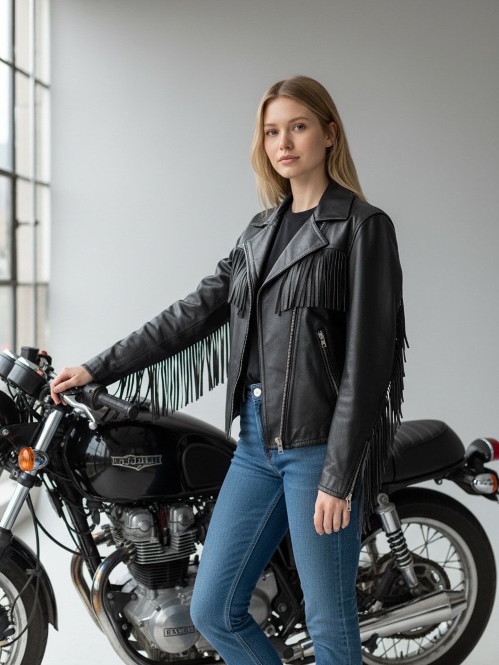 Harley-Davidson Black Leather Fringe Biker Jacket